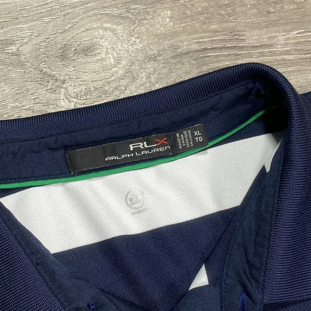 Ralph Lauren RLX Polo Shirt Mens XL Navy White Stripe PGA Championship Golf 2017